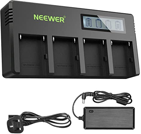 NEEWER 4-Channel NP-F Battery Charger with LCD Screen & Power Adapter, Compatible with Sony NP-F550 F570 F750 F770 F930 F950 F960 F970 FM50 FM500H QM71 QM91 QM71D QM91D Camcorder Li-ion Batteries