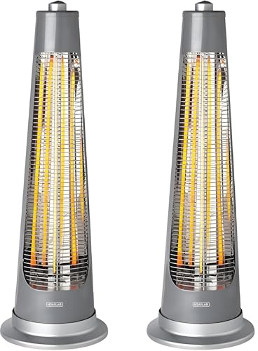 Heatlab 900W IPX4 Quartz Bulb Streamline Rotating Electric Patio Heater 2 Heat Settings in Silver Pack of 2