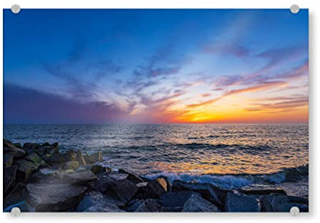 artboxONE Acrylglasbild 60x40 cm Natur Steine, Meer, Sonnenuntergang - Bild hiddensee felsen frühling