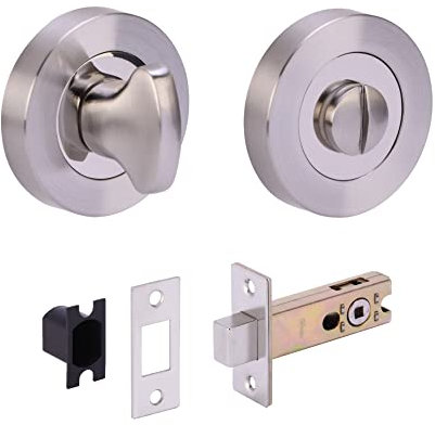 HANDLEZONE® Bathroom Toilet Door Thumb Turn and Release Deadbolt Kit - Dual Finish Polished/Satin Nickel - 76mm Bolt with 57mm Backset