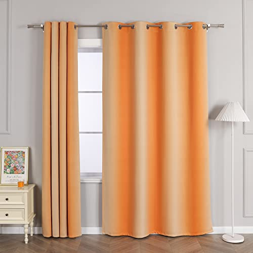 Delien Gardinen Blickdichte Gardinenschals Farbverlauf Verdunkelungsvorhang Wohnzimmer Gardinen Übergangsfarbe Ösenvorhang Modern Schlafzimmer Fenster Gardinen mit Ösen 1 St. Orange,BxH 135x245cm