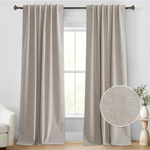 StangH 100% Blackout Curtains 84 Inch Beige Linen Curtains 2 Panels