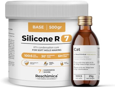 Silikonkautschuk R7 für sehr weiche, elastische und widerstandsfähige Formen, kompatibel mit Harzen und Anderen Materialien (500 gr) | Ideal für die Herstellung von Silikonformen, geruchlos und einfach zu bedienen, 7 Shore, DIY, Silikon für DIY Formen
