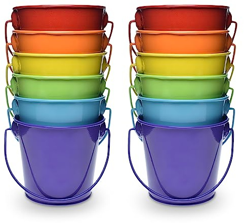 3.1 Galvanized Mini Tin Buckets – 12Pcs Rainbow Colors Metal Buckets with Handle, Ideal for Party Favors, Bridal Shower and Craft Projects (Multi-Colored, 3.1)