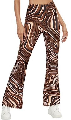 70-tals utsvängda byxor för kvinnor, EDC rave festivaloutfit, hög midja, bohemiska inspirerade discobyxor med utsvängda ben, söt retrostil, Brun, XL