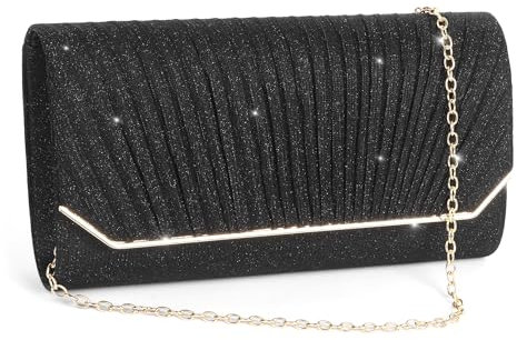 Damen Clutches, Glitzer Abendtasche für Damen, Glänzende Elegante Envelope Crossbody Kettentasche mit Abnehmbarer Kette, Pailletten Schultertaschen Handtasche für Hochzeit, Party, Bankett Schwarz