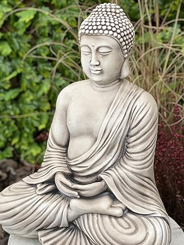 OLOMA Japanische meditierende Buddha-Statue Beton Buddha Skulptur Stein Buddha Figur Rasen Ornament Zement religiöses Geschenk Outdoor Zen Garten Dekor Hinterhof Figur