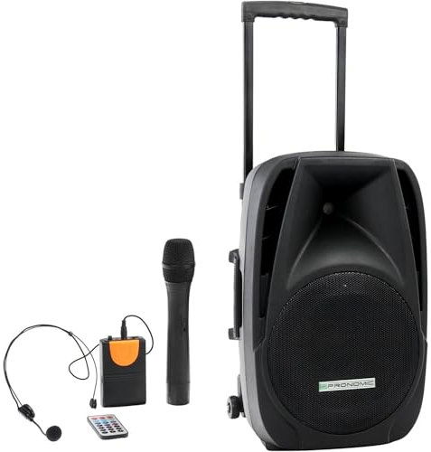 Enceinte Autonome - Pronomic PH12AW - sur Batterie Active 12 - 160W Peak - 2 Micros sans Fil VHF Main/Serre tête - USB SD BT