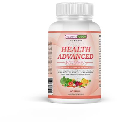 Healthy Fusion, Health Advanced Women | Complexe Multivitaminé pour Femmes | Calcium, Magnésium, Fer, Vitamines A, C, E, B12, D3, B9, B6 | Energie & Immunité | 60 Capsules