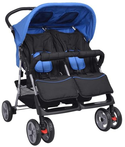 Rantry Mobile Passeggino Gemellare in Acciaio Blu e Nero, Mobili per Interno Esterno Casa Soggiorno
