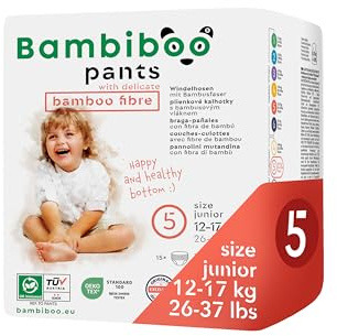 Bambiboo Hautfreundliche Einwegwindeln mit Feinen Bambusfasern - Windelhosen Baby Windeln - Einwegwindelpants Wegwerfwindeln - Schutz für Empfindliche Haut - Sehr Saugfähig - Größe 5 (junior), 15 Stk