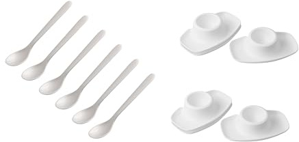 FACKELMANN | 12-tlg. Frühstücks-Set | Eierlöffel Weiß mit Eierbecher Weiß | hochwertiger Kunststoff | ideal für den Frühstückstisch