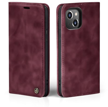 LBH Handyhülle für Apple iPhone 13 Mini in Weinrot mit Karten- und Geldfach Smartphone Hülle mit Standfunktion Flip Case Schutzhülle Magnetverschluss Vintage