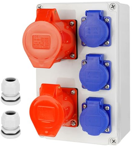 CHENGPI Distributore di corrente da cantiere con prese Schuko IP54 3x230V e presa CEE 16A/32A, IP67 Distributore di corrente per edifici, Distributore di prese