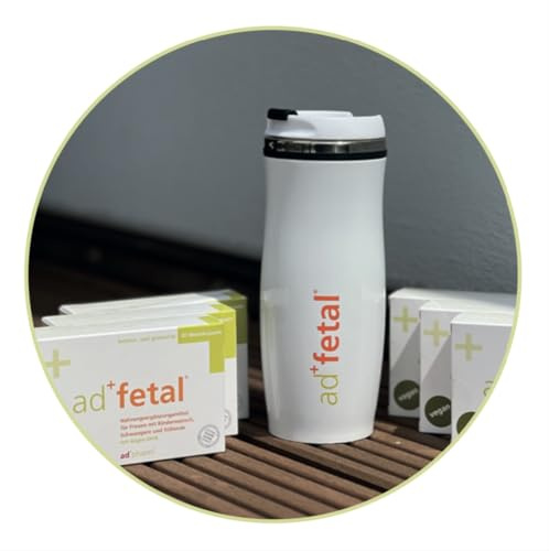 adfetal - Pack mensual vegano prenatal (ácido fólico, yodo, vitamina D, DHA, ideal para el embarazo y la lactancia, 180 cápsulas blandas + vaso térmico)