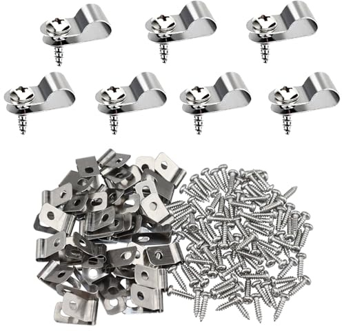 Aweisile Abrazaderas de Alambre para Vallas 100 Piezas Clips de Cerca de Alambre Clips de Montaje de Valla Agrícola Clips de Alambre de Acero Inoxidable con Tornillos Abrazaderas Valla Metal