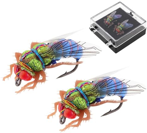 OriGlam 2pcs Fly Fishing Bait, Dry Fly Fishing for Bass Trout, Bionic Bait Simulate Artificial Bait, Hook Lures Bait for Saltwater Freshwater