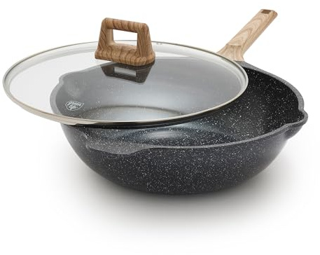 GreenLife Nonstick 12” (5QT) All in One Deep Skillet Wok with Lid, PFAS-Free Non-Toxic Ceramic Multi-Purpose Pan, Induction, All Stovetop, Egg, Stir Fry, Saute, Stay Cool Handle, Granite Black