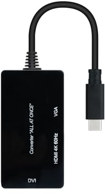 Blendend Adaptateur multiport Qui convertit Une Connexion USB-C mâle en Sorties HDMI, DVI et VGA Femelle, Noir, idéal pour connecter des appareils USB-C à Plusieurs écrans.