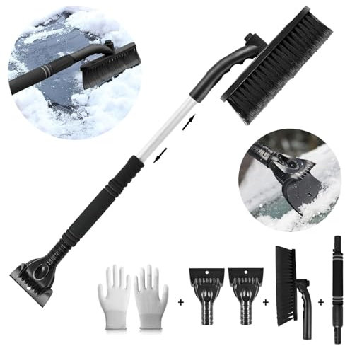 Funnity Grattoir Pare Brise Voiture, Degivrant Vitre Voiture, Le Dégivrant Télescopique s'adapte à Toutes Les Tailles de Véhicules, Vous Permettant de Déblayer Rapidement la Glace et la Neige.（Noir