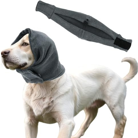 CAPASTEC Verstellbares beruhigendes Stirnband für Hunde mit magischen Bändern, beruhigende Kapuze für Hunde gegen Angstzustände, hält sie warm, Ohrenschutz grau L | Polyester, L, waschbar, für Angst, Sturm, Feuerwerk, Reisen, Lärm, Tierarztbesuche