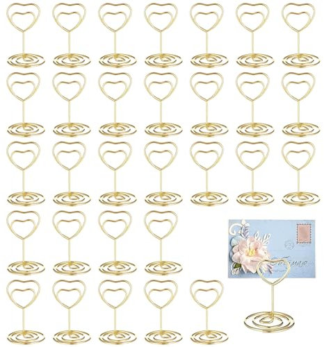 Tischkartenhalter, 30 Stück Tischkartenhalter Gold, Kartenhalter Herz, Fotohalter Metall, Tischkarten Halterung, Fotohalter Kartenständer, Für Hochzeiten, Bankette, Partys