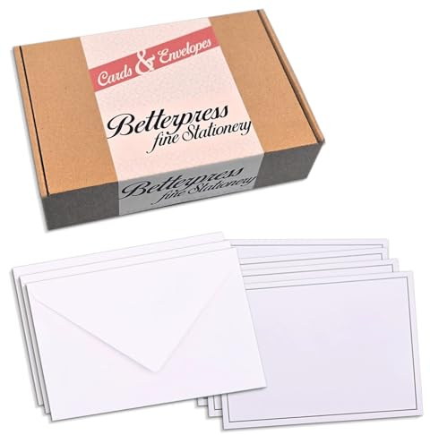50 Set blanko Karten Set Compliment Cards Briefumschläge, Kuvert, Postkarte Karten blanko zum gestalten, beschriften oder bedrucken - DIN A6+ / C6 - weiß mit Rahmen (Lime Cream)