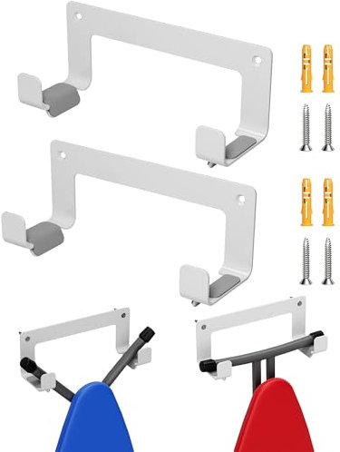 MUSVOH 2PC Ironing Board Hanger Wall Mount Stainless Steel, Y T Leg Ironing Board Holder Wall Mount for Laundry Room, Iron Board Hooks for Wall Heavy Duty White