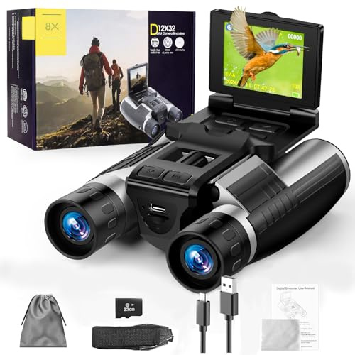 2,4 tum LCD digital kikare med kamera 12 x 32 kikare för vuxna 48 MP 2,5 K videor HD för fågelskådning, konserter och utomhusäventyr 32 GB