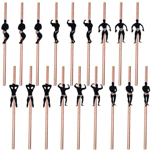 YOYEAH Pajitas de papel de oro rosa, 18 unidades, pajitas desechables para despedida de soltera, decoración para fiestas de cumpleaños y bodas