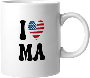 Tazas Me Encanta Massachusetts White, Porcelana Tazas De Té Personalizada Taza De Café Para Café Y Té Cocina Mujer 330Ml