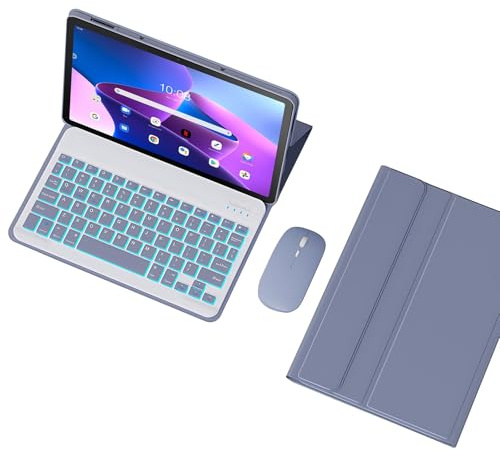 Tangentbordsfodral för Lenovo Tab M10 3rd Gen 10,1 TB328FU, löstagbart bakgrundsbelyst trådlöst tangentbord med magnetiskt skyddshölje, laddningsbar mus,Purple