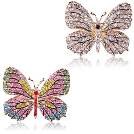 EUYKQNOI 2 Piezas Broche de mariposa con diamantes de imitación para mujeres y niñas, a la moda, exquisito, broches de solapa, elegantes accesorios de vestir, boda