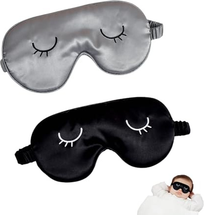 2 Stück Schlafmaske Seide Augenmaske für Frauen,Herren und Kinder,Weiche Schlafbrille Damen mit Lichtblockierender Wirkung,Schlafmaske Lustig,Bequeme Augenklappe Schlafen für Reise und Nachtruhe