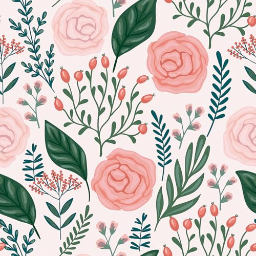 Skyblur Tapet blommor rosa självhäftande film grön självhäftande folie 260 cm x 44,5 cm tapet barnrum flickrum sovrum tapeter idéer folie för köksskåp vinyl