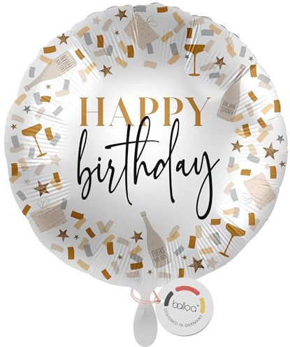 balloa Folienballon Happy Birthday, runder Helium Ballon als Geschenk zum Geburtstag, stilvolle Partydeko für Erwachsene, Folienballon zum Befüllen mit Luft oder Helium für Geburtstagsfeier, 33cm
