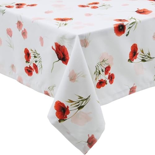 Erwin Müller Tischdecke, Tischwäsche Mohnblume Blume rot Größe 130x220 cm - robuste, strapazierfähige Qualität