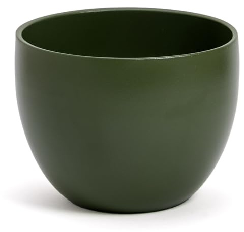 Elegant Terracotta Bowl Pot | Dark Green | Indoor or Outdoor | D.17 cm – H.13 cm | Modern Decorative Vase for Plants, Flowers, Succulents, Orchid, Sansevieria. (1 x Ø 17 cm – Green)