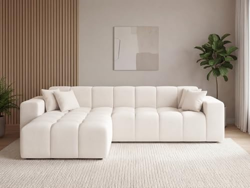 GRAINGOLD Loopo Ecksofa 265x180 cm, L-Form Sofa, Ecksofa für Wohnzimmer, Velour, 3-Sitzer Eckcouch, Modernes Design (Creme, Links)