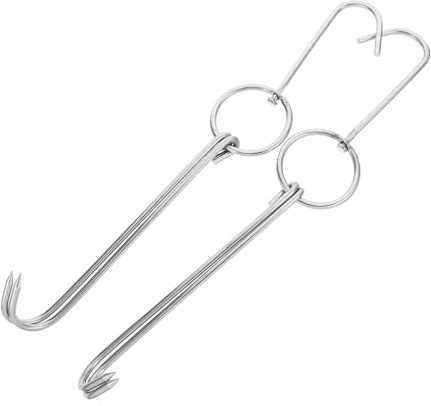 UTHCLO 2-Pack Large Stainless Steel Meat Hooks for Hanging Grilling and Smoking Poultry Heavy-Duty BBQ Hooks for Butcher Meat Processing and Kitchen Use