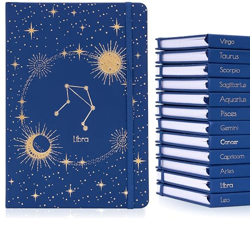 evelay A5 linjerad anteckningsbok inbunden med guldfolie stjärntecken stjärntecken design och fodrade sidor för anteckningar journal arbete skola (vågen)