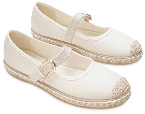 GLAMORA Merceditas Mujer con Hebilla Bailarinas Esparto Manoletinas de Punto Transpirable Zapatos Planos Mujer Suela de Goma Antideslizante Estilo Alpargata Calzado Verano Cómodos Ligeros bg-37