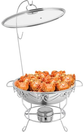 Set da 6 litri rotondo Chafing Dish Buffet in acciaio inox, catene rotonde, coperchi da appendere, buffet riscaldati per feste, matrimoni, banchetti, catering, chafing dish buffet piano di lavoro