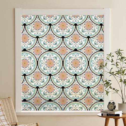dktie Lámina decorativa efecto vidrieras, lámina para ventanas, lámina de protección visual, lámina de vidrio esmerilado, círculos, adherencia estática, privacidad, pegatina para ventanas (Color 03