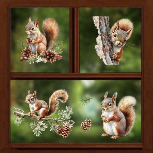 Peacoblue Fensteraufkleber 120x30cm,Eichhörnchen&Tannenzapfen Fensterbilder | Doppelseitiger statischer Fenstersticker selbstklebend,Wasserfest und abnehmbar für Klassenzimmer,Glasfenster Dekoration