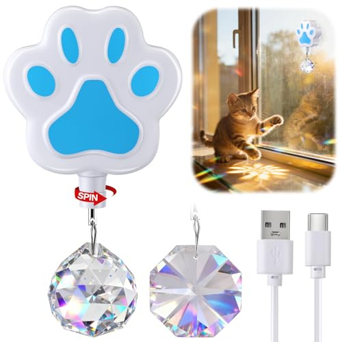 Grinsvalley Electric Rotation Crystal Suncatcher, Rechargeable Prism Suncatcher for Pets Fun Home Window Decor, Gifts for Christmas & Birthdays with Two Crystals & Type C Cable