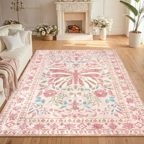 TUKDAK Fjärilsmattor vardagsrum 160 x 230 cm, halkfria tvättbara mattor för sovrum, mjuk låg lugg matta för vardagsrum, golvmatta för kontor matsal kök barnkammare sängbord