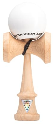 KROM Kendama POP LOL bianco – in legno di faggio certificato – legno di alta qualità – per principianti e professionisti – Confezione: corda di ricambio + adesivi