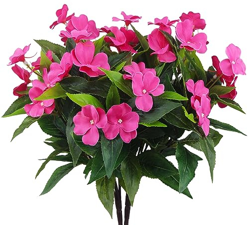 CEWUDA 2 Bündel Künstliche Blumen im Freien und Innen Künstliche Geranien Seidenblumen UV-beständige Rosenrot Faux Geranie Blumen Dekoration für Hochzeit Home Balkon Garten Fenster Box Tischdekoration
