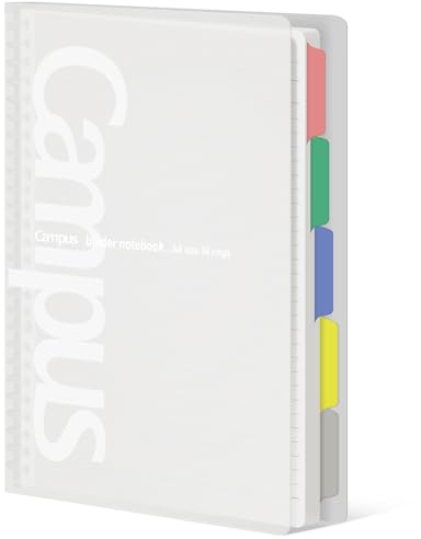 KOKUYO 5 Subject Spiral Notebook, Campus A4 Refillable Journal with 5 Tab Dividers, 100 Sheets in 7mm Dotted Ruled Loose Leaf Paper, Clear, Japan Import